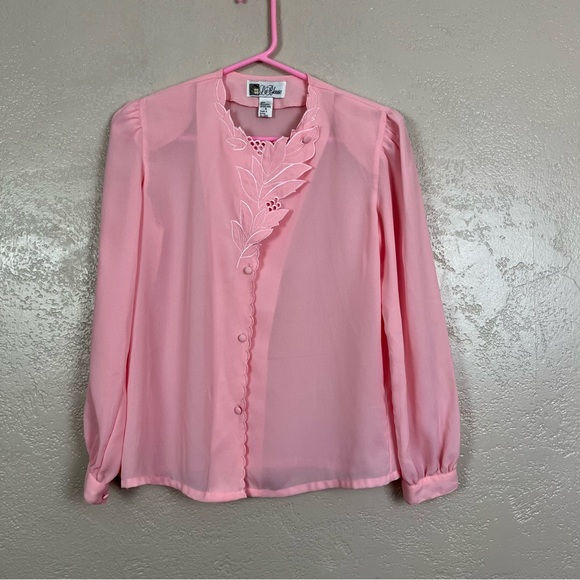 la blouse Tops - La Blouse Womens Size 4 Vintage Top Pink‎ Long Sleeves Beaded Floral Embroidery
